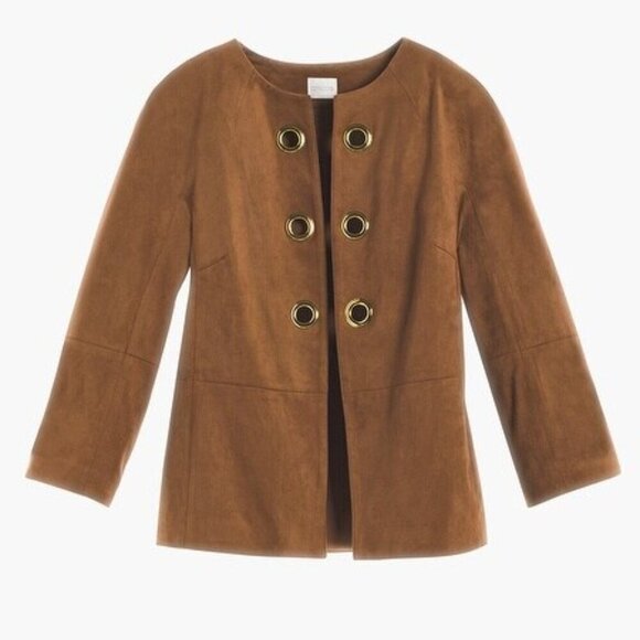 Chico's Open Front Faux-Suede Grommet Jacket Brown Size 2 (=L/12) - Picture 3 of 9